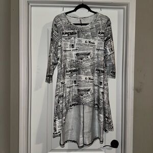 Stylish Black and White Newspaper Print blouse